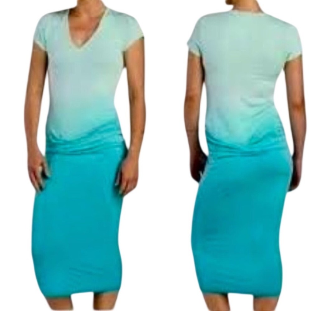 Young Fabulous & Broke Araya Dress Teal Ombre Maxi V-Neck Small Boho Summerβ